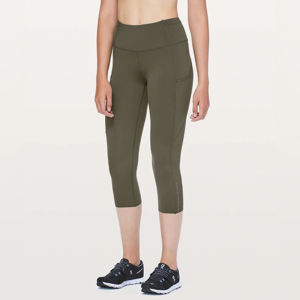 Lululemon Fast & Free Crop II Nulux 19" Dark Olive Green Leggings Size 4
